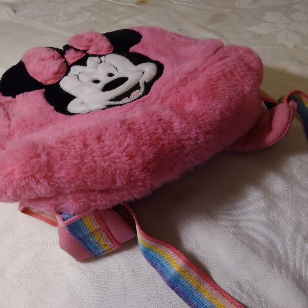 Disney Store Minnie Mouse Fuzzy Pink Backpack - Picture 4 of 11